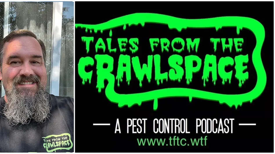 A photo of Jack Starry and the Tales from the Crawlspace logo